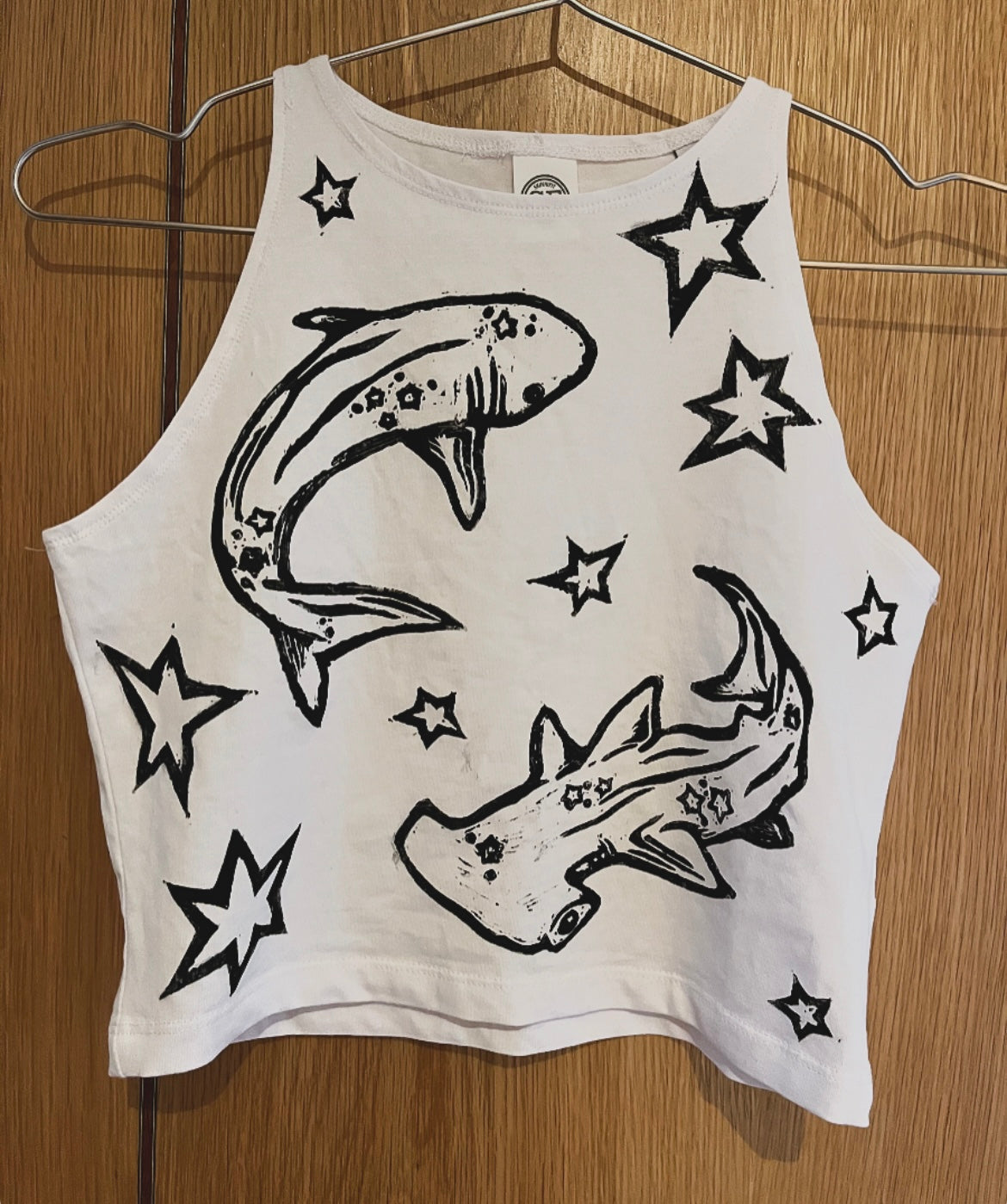 Shark Crop White Tank Top