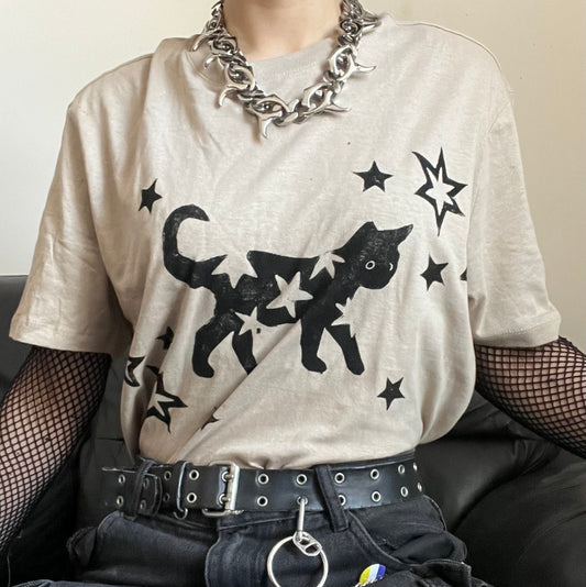 Starry Cat Beige Unisex T-Shirt