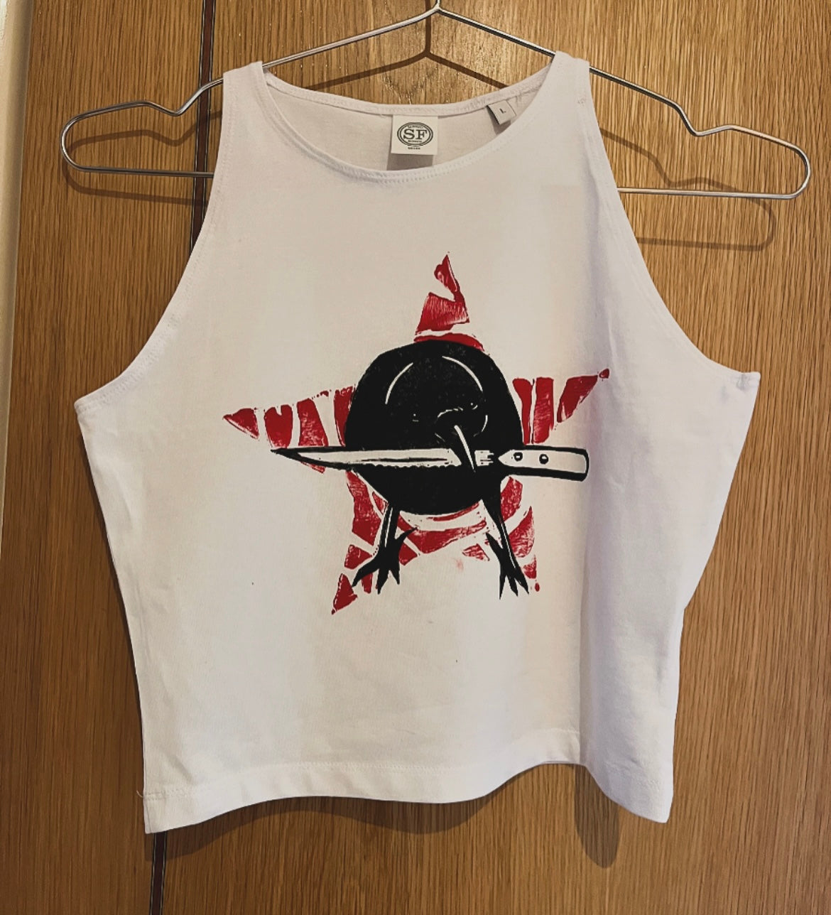 Crow Star Crop White Tank Top