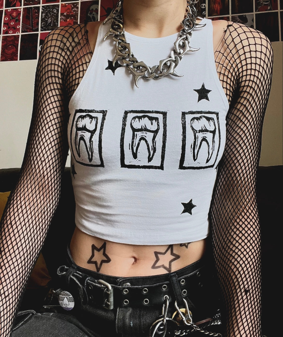 Teeth Crop White Tank Top