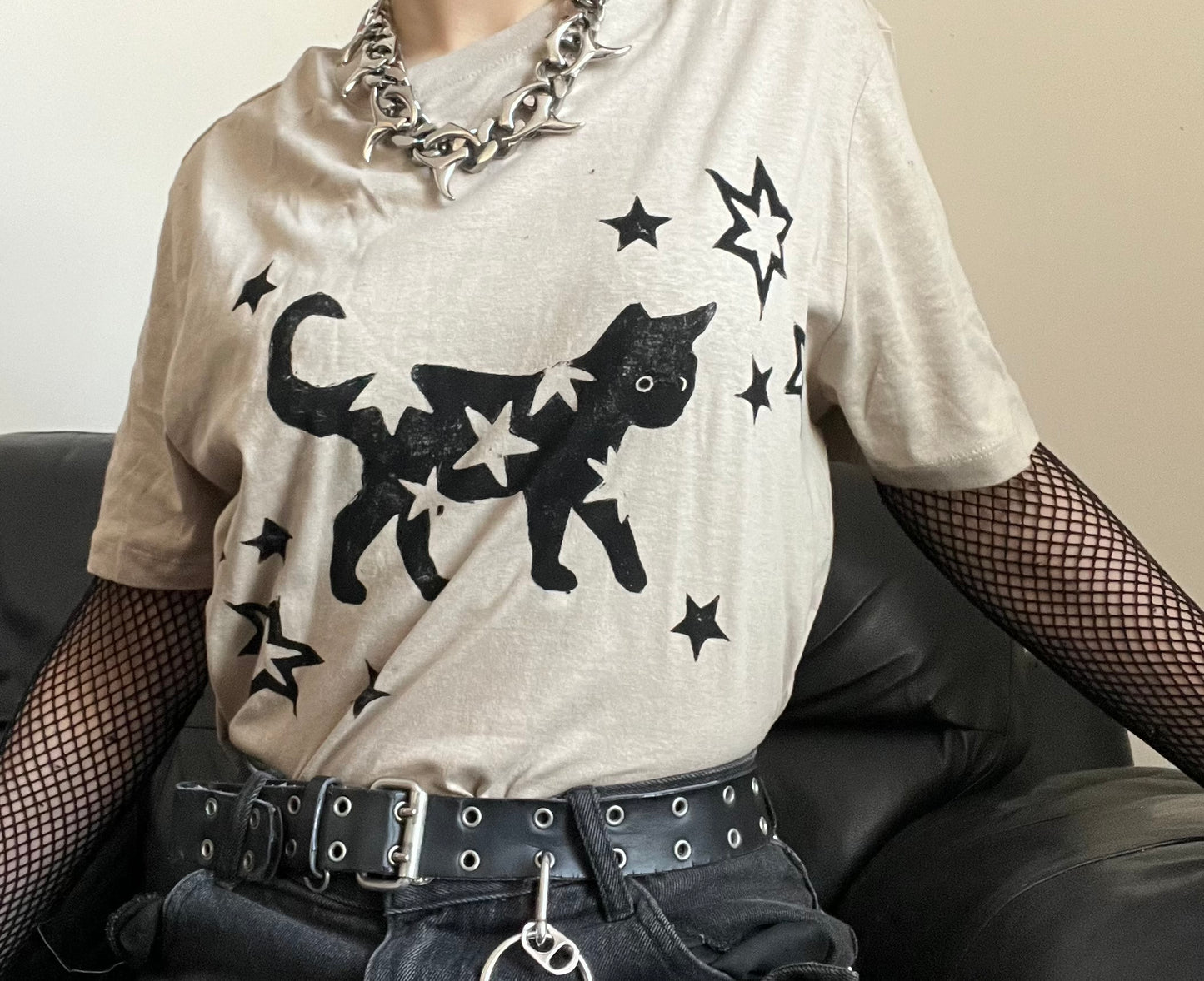 Starry Cat Beige Unisex T-Shirt