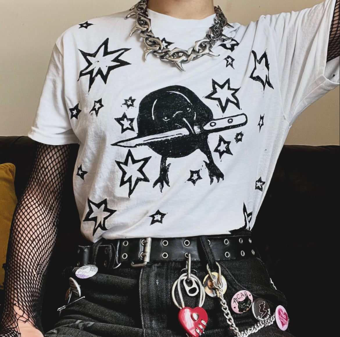 Crow White Unisex T-Shirt — Variant 1 (More Stars)