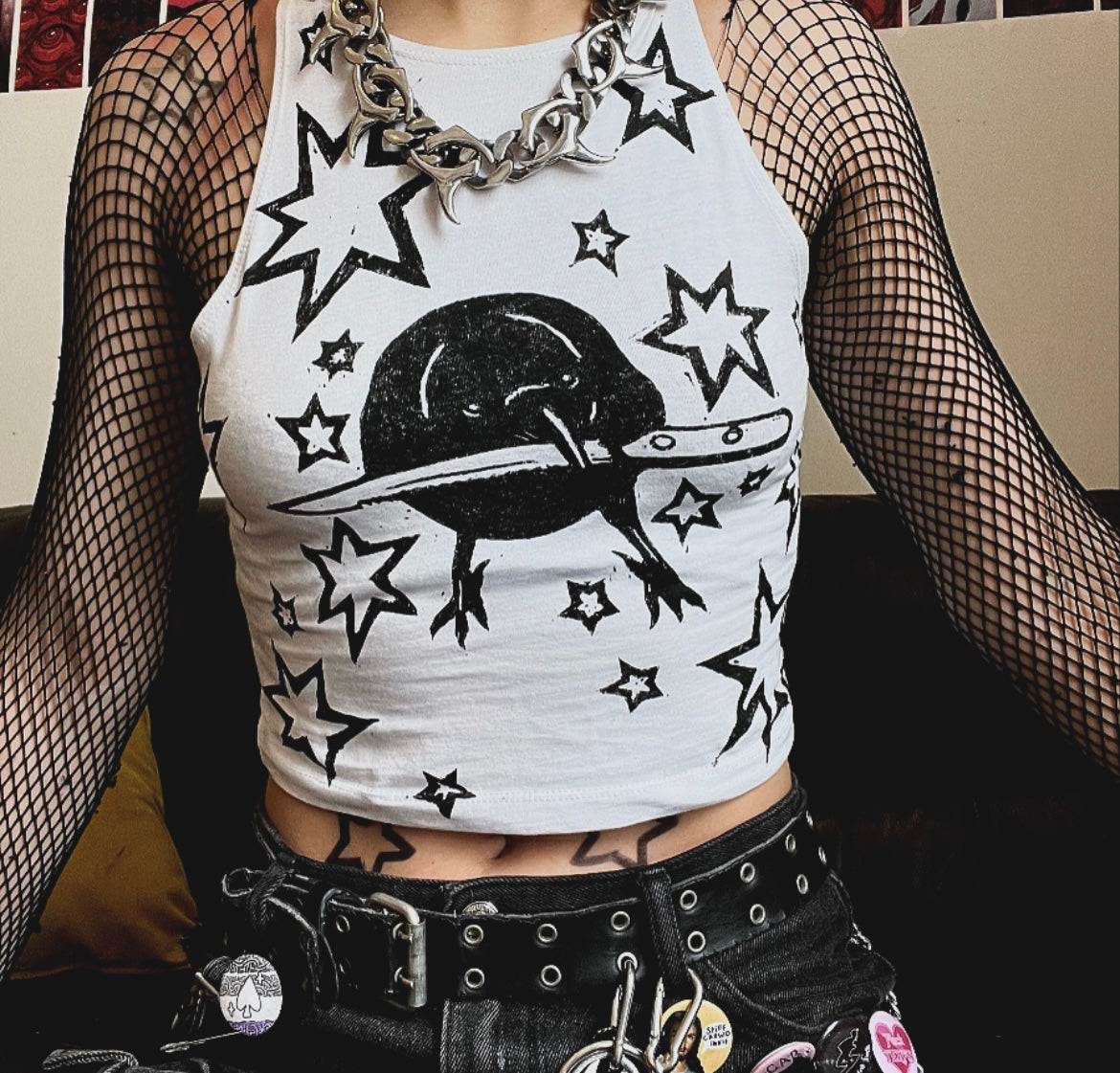 Crow Crop White Tank Top — Variant 1 (More Stars)