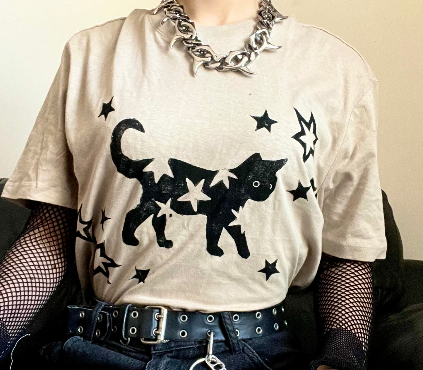 Starry Cat Beige Unisex T-Shirt