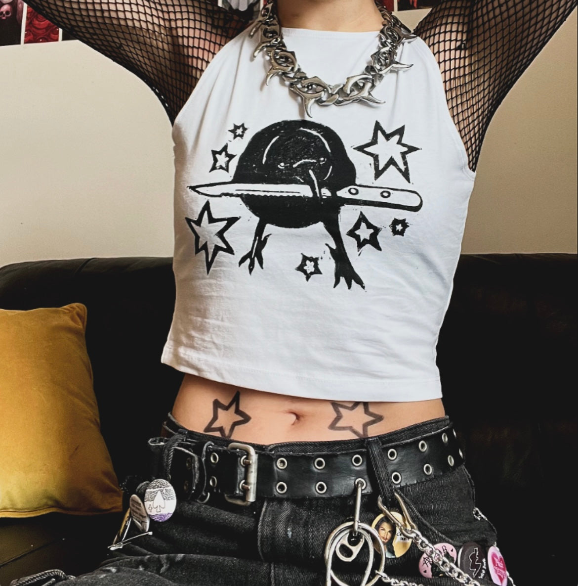 Crow Crop White Tank Top — Variant 2 (Less Stars)