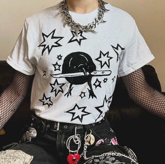 Crow White Unisex T-Shirt — Variant 2 (Less Stars)