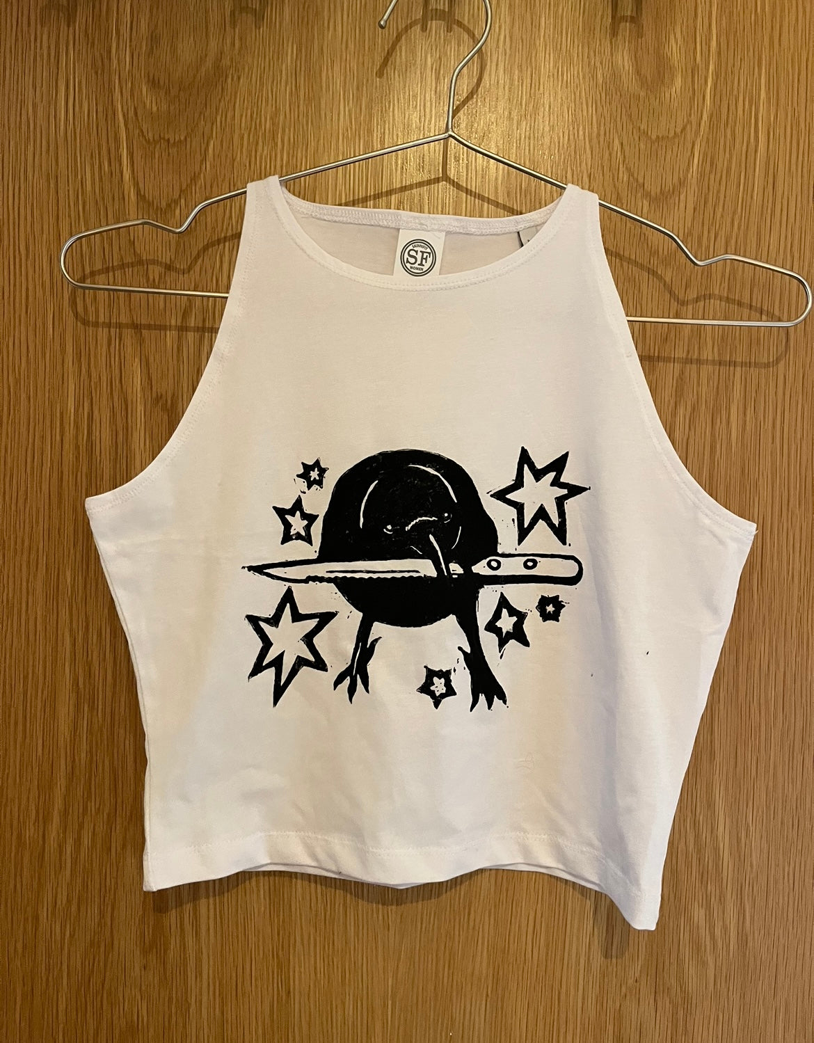 Crow Crop White Tank Top — Variant 2 (Less Stars)